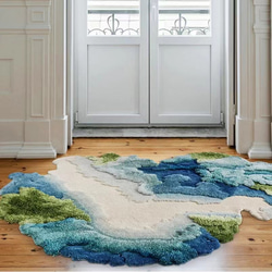 【受注制作】手織りニュージーランドウールカーペット ハンドメイドカシミアウール絨毯 手編ラグ  マット 千里の江山 8枚目の画像