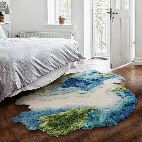 【受注制作】手織りニュージーランドウールカーペット ハンドメイドカシミアウール絨毯 手編ラグ  マット 千里の江山 3枚目の画像