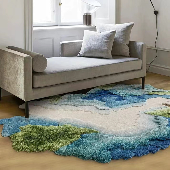 【受注制作】手織りニュージーランドウールカーペット ハンドメイドカシミアウール絨毯 手編ラグ  マット 千里の江山 7枚目の画像