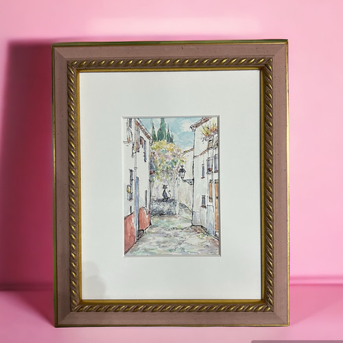 12時間以内に売れなければ300円❗手作り額付き原画絵画　「日が昇るニャンコ 12時間以内に売れなければ300円❗手作り額付き原画絵画 「日