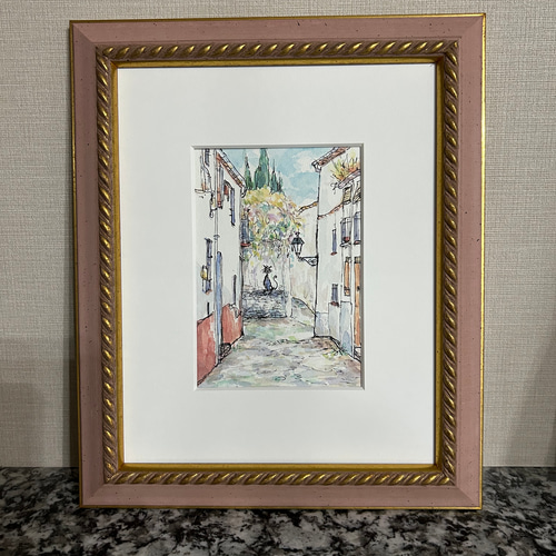 街角の落書き（小）（スペイン、グラナダ、原画、透明水彩、額