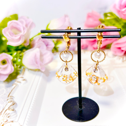 ひし形金木犀と淡水パール ピアス イヤリング ピアス（その他） あゆみ 
