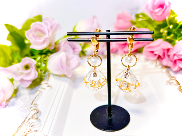 No.6 ハンドメイドアクセサリーイヤリング金木犀ガラスドーム