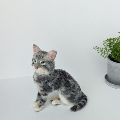アメリカンショートヘア 羊毛フェルト ぬいぐるみ 猫 置き物