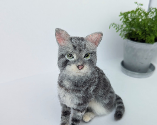 アメリカンショートヘア 羊毛フェルト ぬいぐるみ 猫 置き物 送料無料