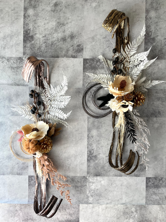 モダンシック 正月飾り 水引飾りドライフラワー 個性的 モノトーン