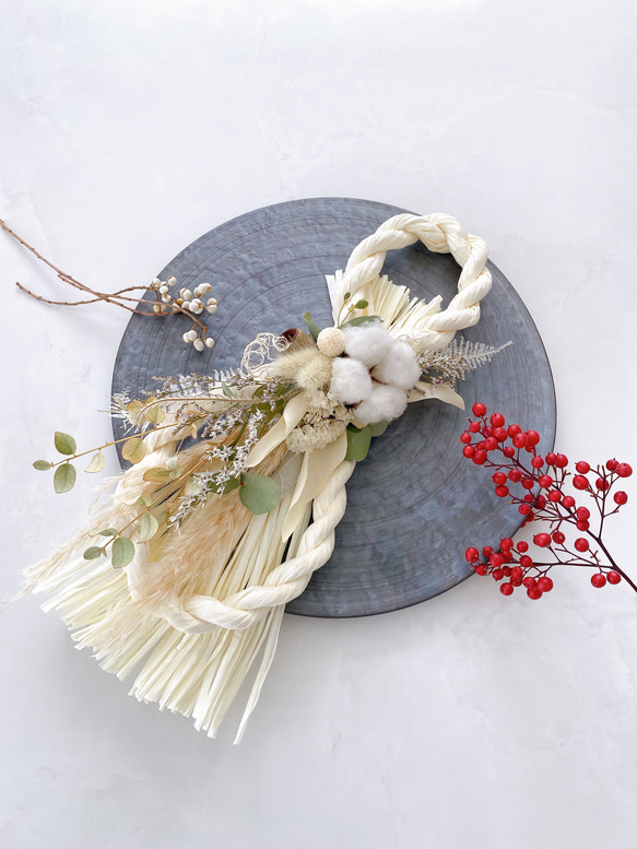 特集掲載】超早割まつり2025年 八の字 しめ縄 White &Green リース