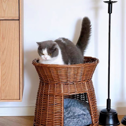 手編み猫用ラタンベッド　天然籐 猫多頭飼い　ダブルベッド 8枚目の画像