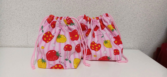 送料無料！かわいい果物柄のコップ袋☆ピンク 4枚目の画像