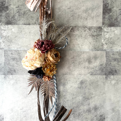 正月飾り モダン シック ドライフラワー ピンクブラウン 新春飾り 水引