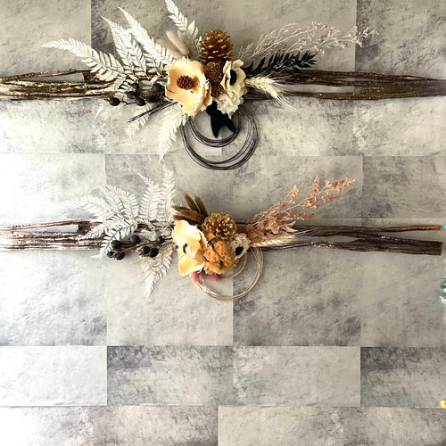 正月飾り モダン シック ドライフラワー ピンクブラウン 新春飾り 水引