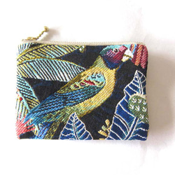 再販フランス生地　両面（S）熱帯雨林植物　小鳥　スマトラ　ジャングル　ポーチ コスメ入れ　　カード入れ　　薬入れ 2枚目の画像