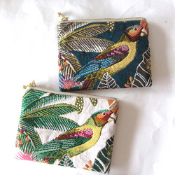 再販フランス生地　両面（S）熱帯雨林植物　小鳥　スマトラ　ジャングル　ポーチ コスメ入れ　　カード入れ　　薬入れ 3枚目の画像