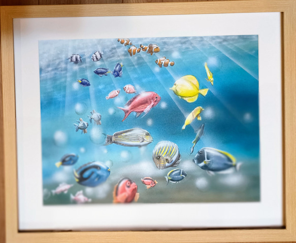 原画　アクリルアート　熱帯の魚たち　F6サイズ 2枚目の画像