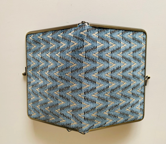 青いジャガード織お薬手帳とマルチケースカードケース　ハンドメイド 3枚目の画像