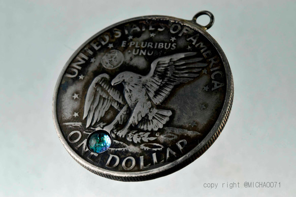 ビンテージ コイン ペンダントトップ、11334-494 FLAT加工の個性的 コインペンダント、 本物の外国コイン 7枚目の画像