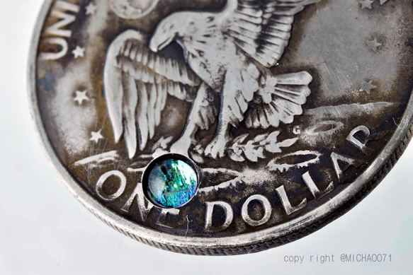 ビンテージ コイン ペンダントトップ、11334-494 FLAT加工の個性的 コインペンダント、 本物の外国コイン 1枚目の画像