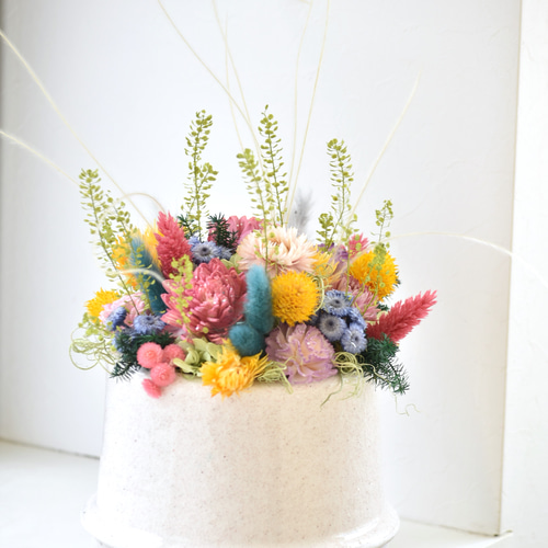 ドライ・プリザーブドフラワー アート 限定1点】カラフルな360度アレンジメント ドライフラワー