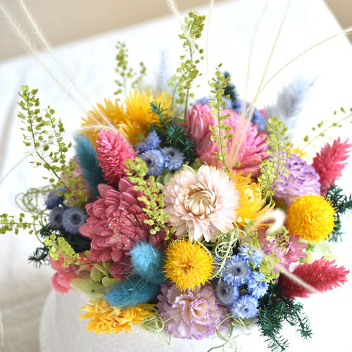 限定1点】カラフルな360度アレンジメント ドライフラワー
