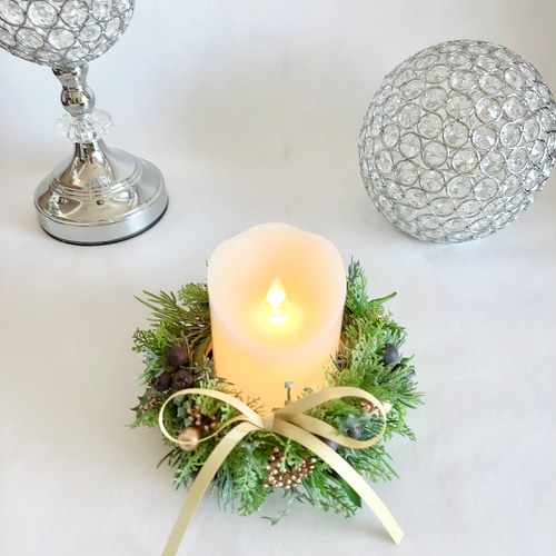 森のクリスマスキャンドルリースとLEDキャンドルセット キャンドル