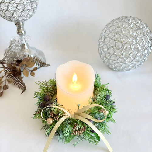 森のクリスマスキャンドルリースとLEDキャンドルセット キャンドル