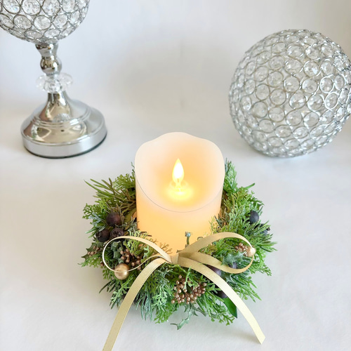 森のクリスマスキャンドルリースとLEDキャンドルセット キャンドル