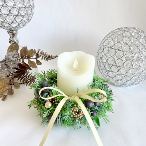 森のクリスマスキャンドルリースとLEDキャンドルセット キャンドル