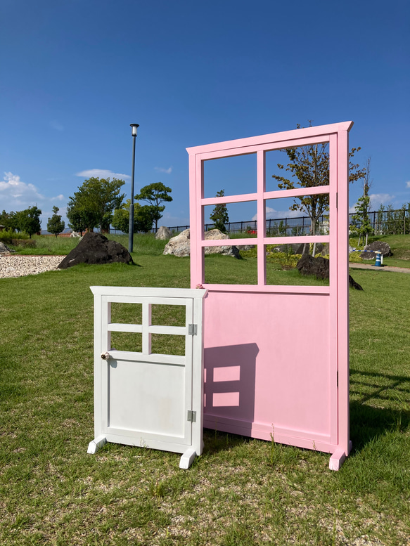 木製ドア【ピンクのドア 110㎝サイズ】　木製雑貨　ガーデニング　イベント 9枚目の画像
