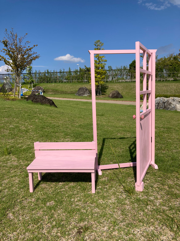 木製ドア【ピンクのドア 110㎝サイズ】　木製雑貨　ガーデニング　イベント 7枚目の画像