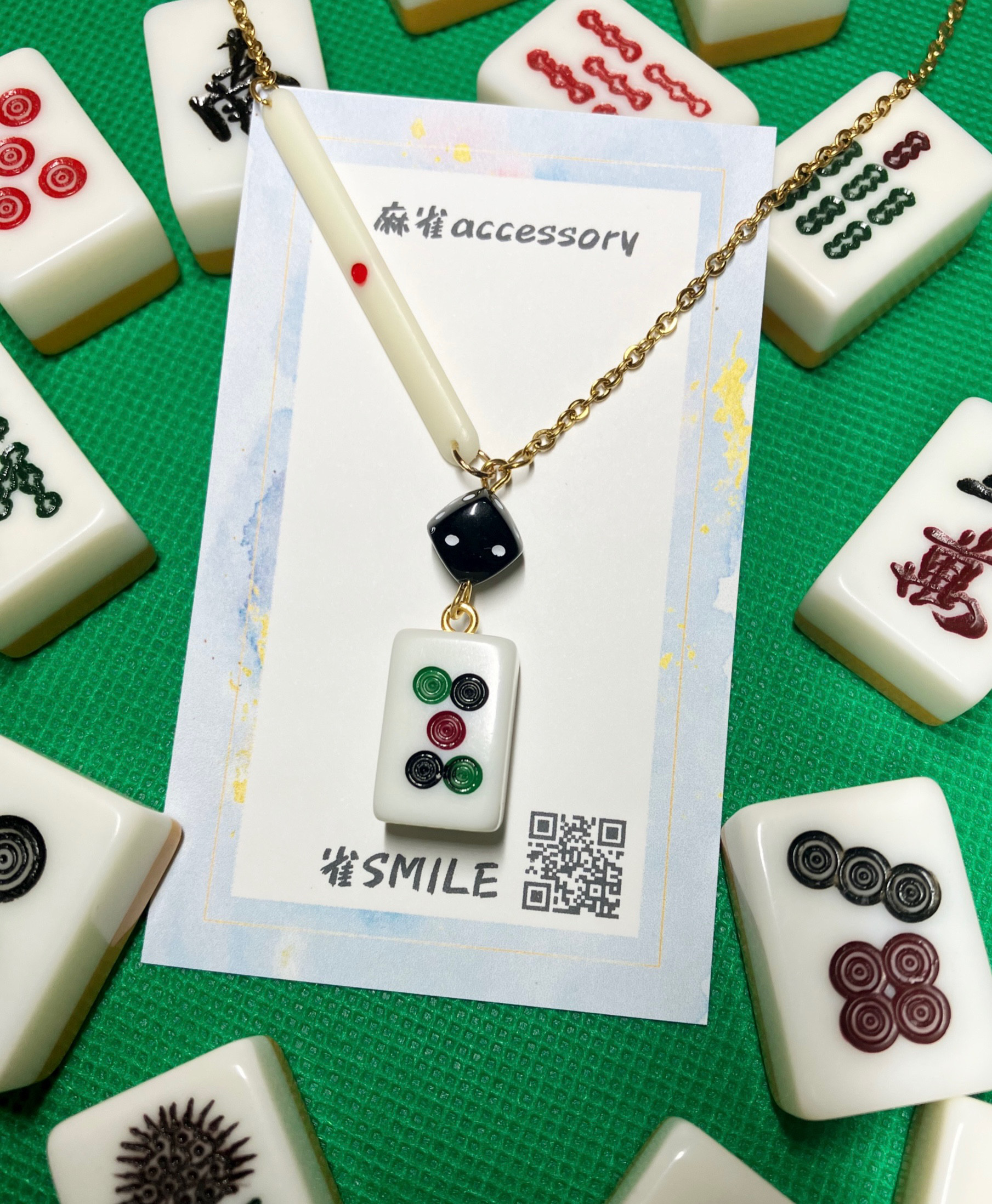 牌を選べるミニミニ麻雀牌ネックレス（点棒・サイコロ付きデザイン