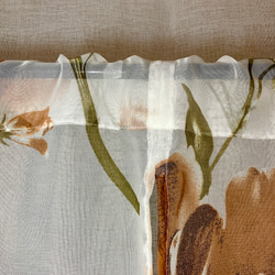 幅94㎝ ×丈82㎝ のれん レビュー特典 カフェカーテン 大きい花柄 ラメ ブラウン 小窓 のれん 透け感 3枚目の画像