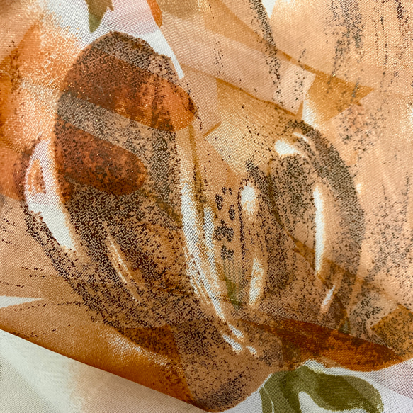幅94㎝ ×丈82㎝ のれん レビュー特典 カフェカーテン 大きい花柄 ラメ ブラウン 小窓 のれん 透け感 6枚目の画像