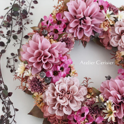 ダリア＆コスモス リース アンティークピンク＜アーティフィシャルフラワー＞33cm 2枚目の画像