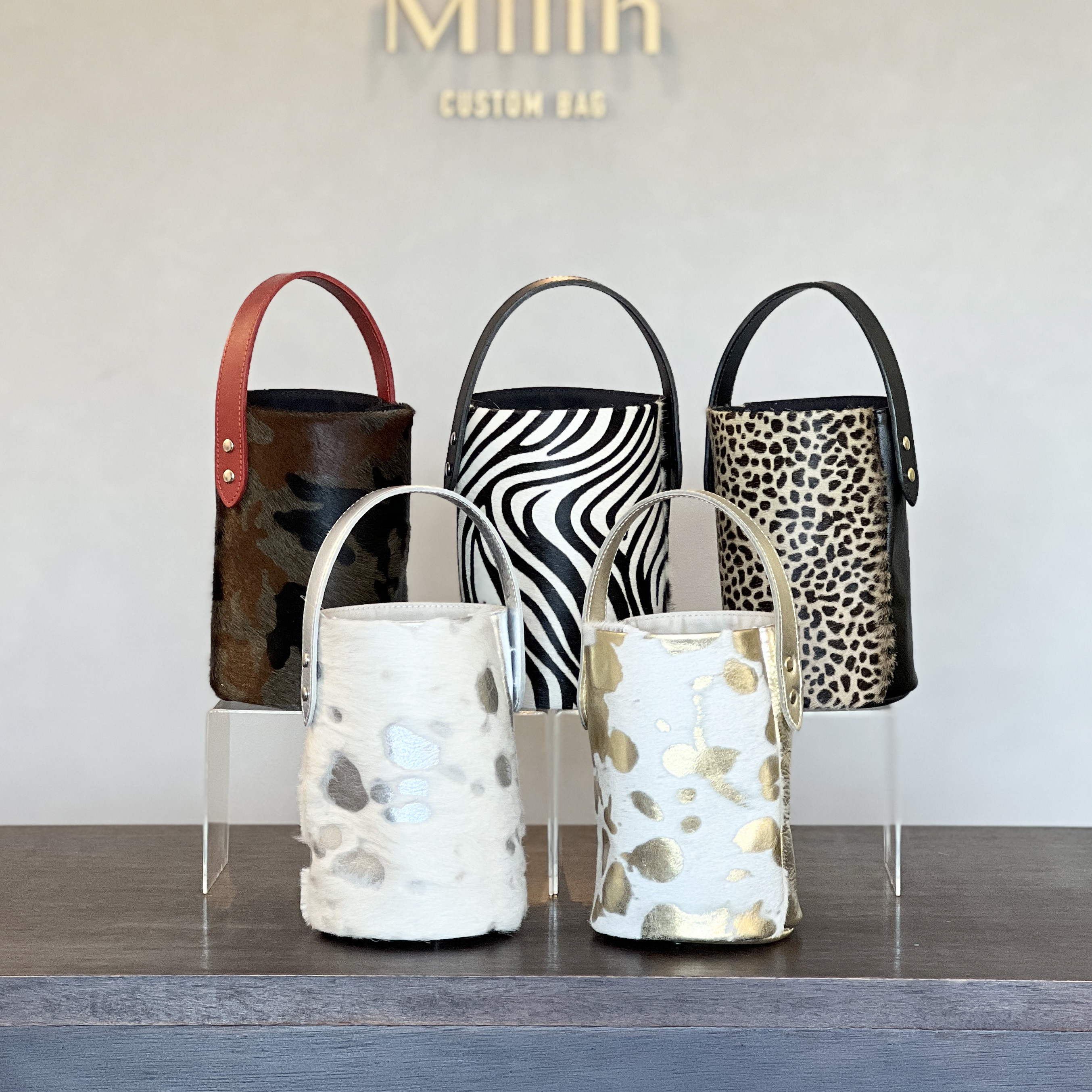 【受注製作】本革ハラコ　バケツバッグ　ミニサイズ│［組み合わせを選べる］全7柄