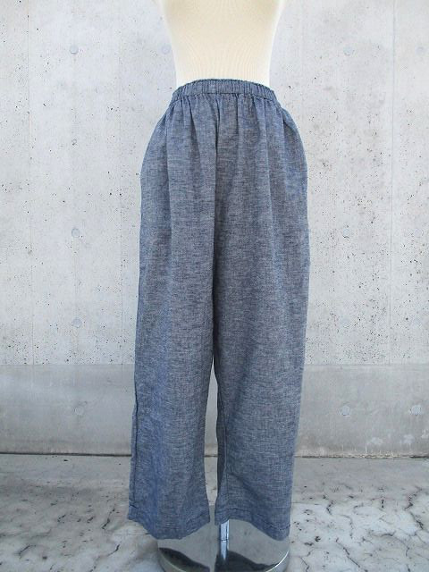 リネン（麻）100％　薄デニム調サルエルパンツ　両サイド脇ポケット　オールシーズン可　1点物