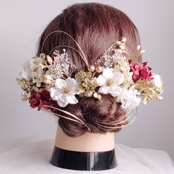 ❁︎nami様❁︎ 成人式 和装 髪飾り ヘッドドレス つまみ細工×帯重ね 小花と水引の髪飾り 結婚式 成人式 卒業式 花嫁 和装 白無垢 色