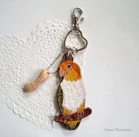 シロハラ　シロハラインコ カイクー　革 インコグッズ バッグ チャーム インコ 鳥 レザー 鳥グッズ　キーホルダー