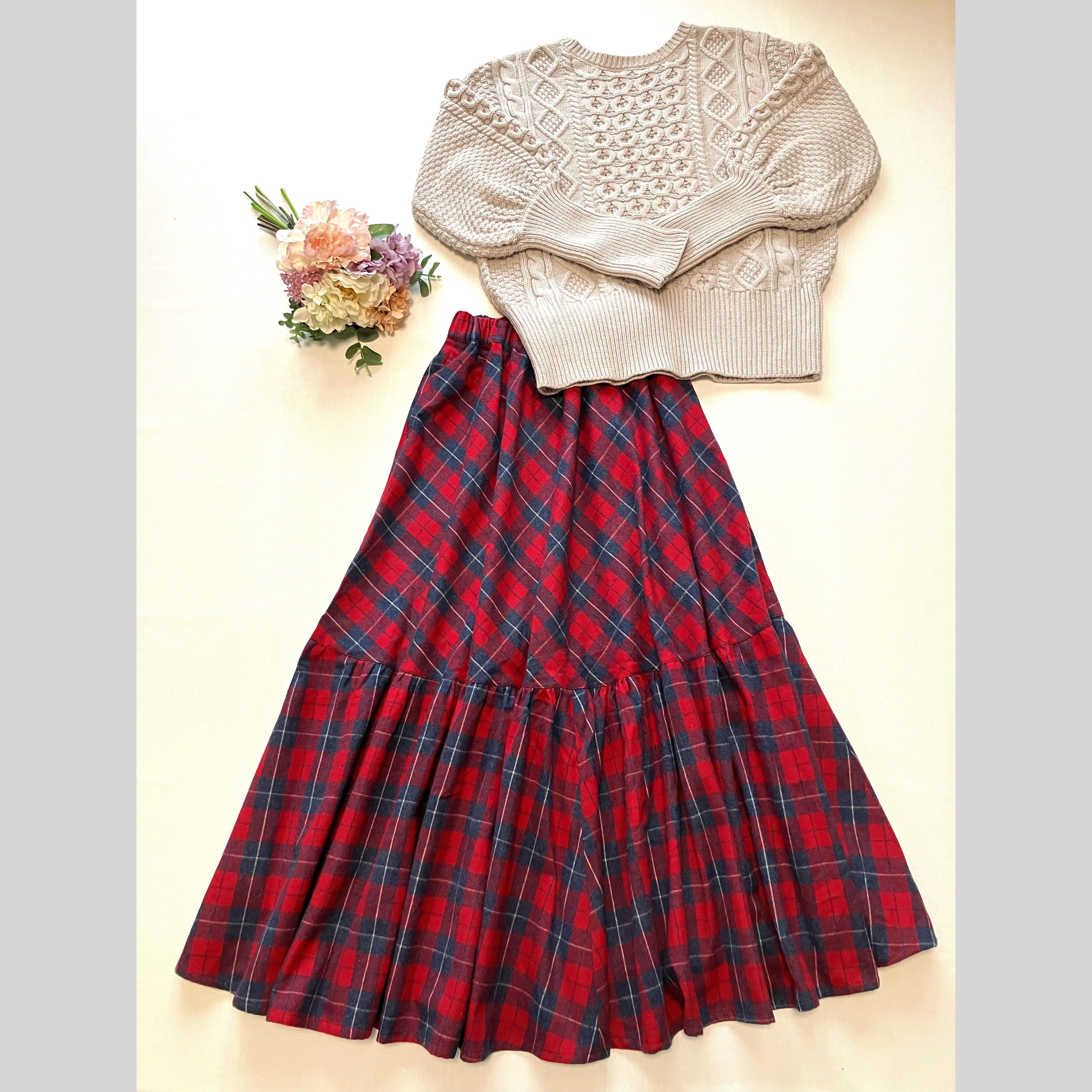 TSURUbyMarikoOikawa ティアードスカート ロングスカート 赤