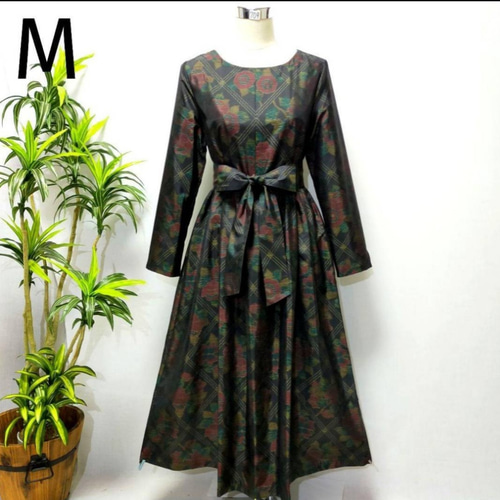 アンティーク大島紬 着物リメイク ワンピース 2WAY 花柄  