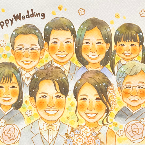 家族の絆・愛・笑顔のアート作品、ポエム、 ギフト、還暦、古希、お祝い 似顔絵 古希祝い プレゼント イラスト 喜寿祝い 父 母 祖父 祖母