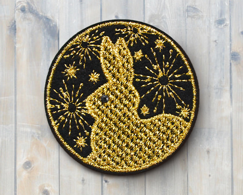 かわいい刺繍ワッペン お月見うさぎ シール付き アップリケ 野島