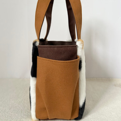 【Sサイズ】三毛猫　ボアバッグ　8号倉敷帆布使用　手提げバッグ　サイドポケット付き　akaneko アニマルボア　 4枚目の画像