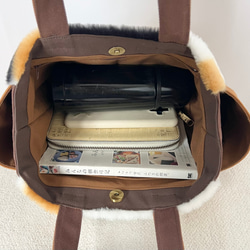 【Sサイズ】三毛猫　ボアバッグ　8号倉敷帆布使用　手提げバッグ　サイドポケット付き　akaneko アニマルボア　 9枚目の画像