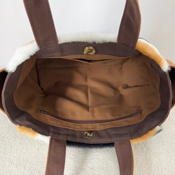 【Sサイズ】三毛猫　ボアバッグ　8号倉敷帆布使用　手提げバッグ　サイドポケット付き　akaneko アニマルボア　 6枚目の画像