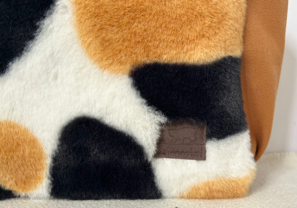 【Sサイズ】三毛猫　ボアバッグ　8号倉敷帆布使用　手提げバッグ　サイドポケット付き　akaneko アニマルボア　 8枚目の画像