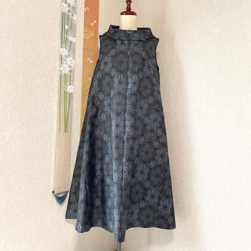 ロールカラーの ワンピース大島紬着物リメイク