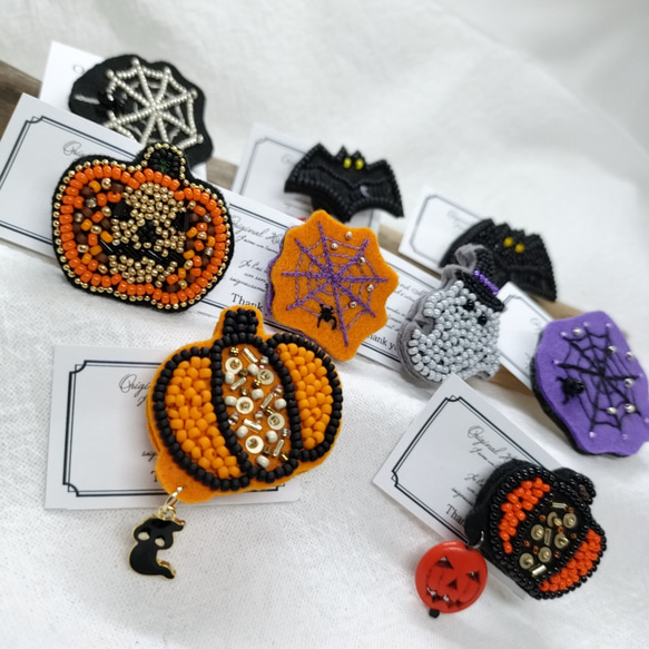 ハロウィン蜘蛛の巣☆ビーズ刺繍ブローチ 12枚目の画像