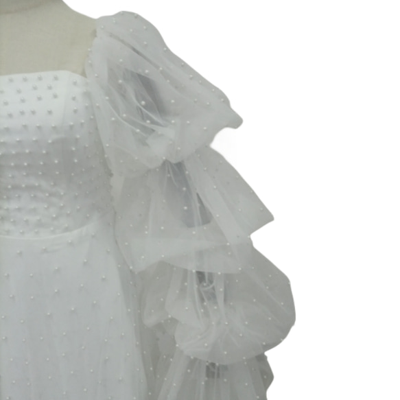 ウエディングドレス  長袖  パール  ビスチェ  ハンドメイド  トレーン/ロング  花嫁  結婚式 4枚目の画像
