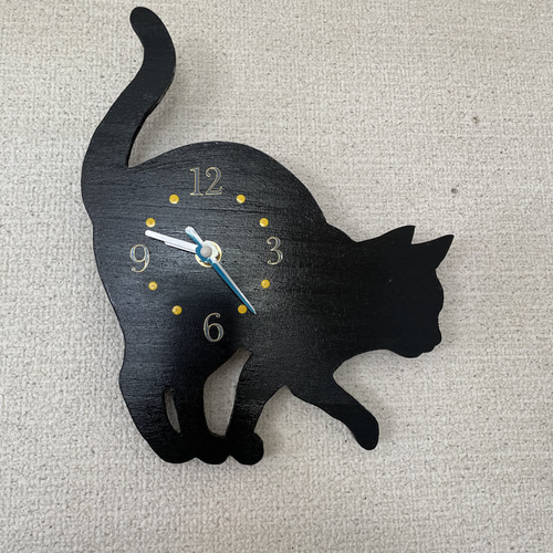 作家物 時計 鉄鋳物 鉄黒染め 猫 キャット 置き時計 高さ46cm　オブジェ 作家物 時計 鉄鋳物 鉄黒染め 猫 キャット 置き時計 高さ46cm