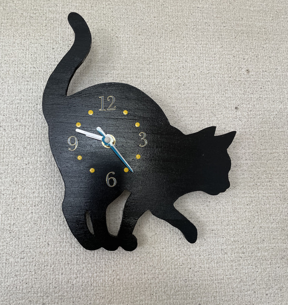 壁掛け時計＊猫＊ねこ＊黒猫＊インテリア＊高さ約25㎝ 4枚目の画像